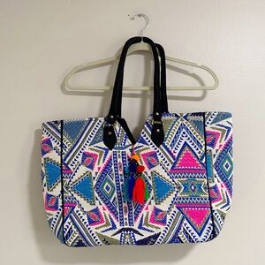 Tribe Azure Fair Trade Woven Women Tote Colorful Large Shoulder Bag